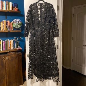 GORGEOUS black formal gown - embroidered with sequins and a high high high slit.